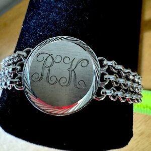 Vtg Speidel Silver Tone ID Bracelet Monogram Triple Strand R K